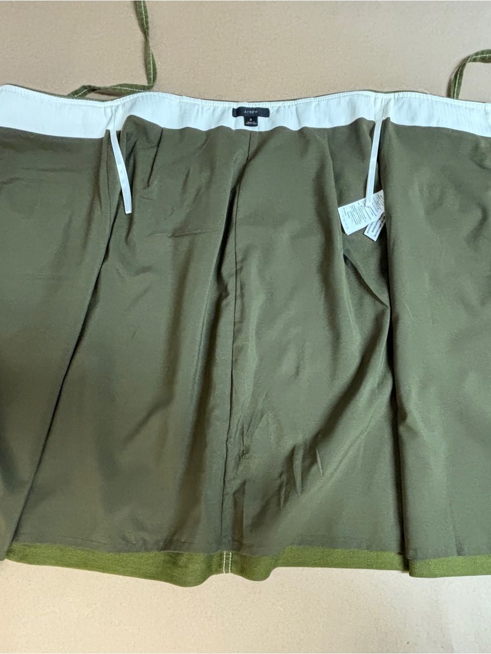 🦒 J. Crew Olive Green Button-Front A-Line Skirt with Waist Tie - Picture 9 of 9
